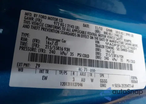 2014 Ford Focus Se from USA, damaged, VIN 1FADP3F27EL219251